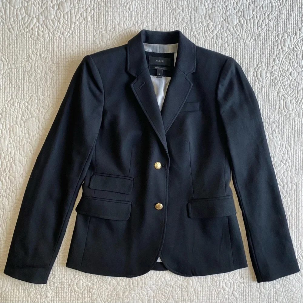 J. CREW Women’s Black Schoolboy Gold tone Buttons Wool Blazer Size 2